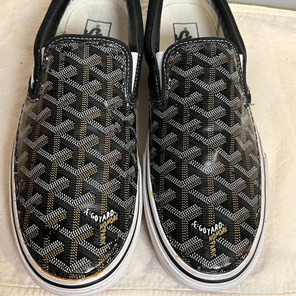 Goyard Vans Collab Black Classic Goyard Pattern Skate Sneakers Men's 10